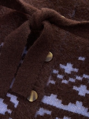 Marron Chocolat/Violet - Cardigan Fairisle boutonné Ceinturé en laine - Image 7 de 7