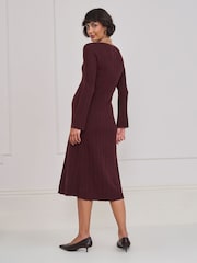 Seraphine Chocolate Brown Maternity V-Neck Rib Knit Midi Dress - Image 6 of 8