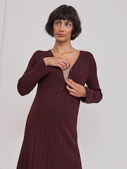 Seraphine Chocolate Brown Maternity V-Neck Rib Knit Midi Dress - Image 7 of 8