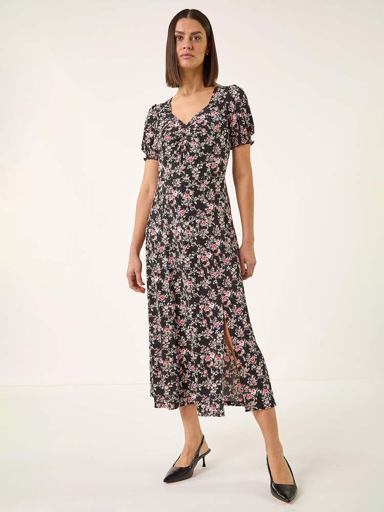 Roman Rose Print Ruched Midi Dress - Imagen 2 de 5