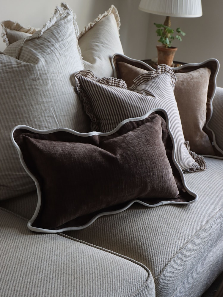 Ellenvale Interiors Chocolate Brown Chloe Scalloped Edge Cushion 50 x 30cm Cover - Image 2 of 5