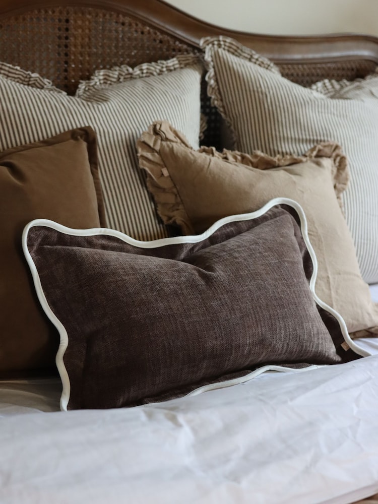 Ellenvale Interiors Chocolate Brown Chloe Scalloped Edge Cushion 50 x 30cm Cover - Image 5 of 5