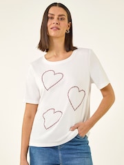 Roman White Embellished Heart T-Shirt - Image 4 of 5
