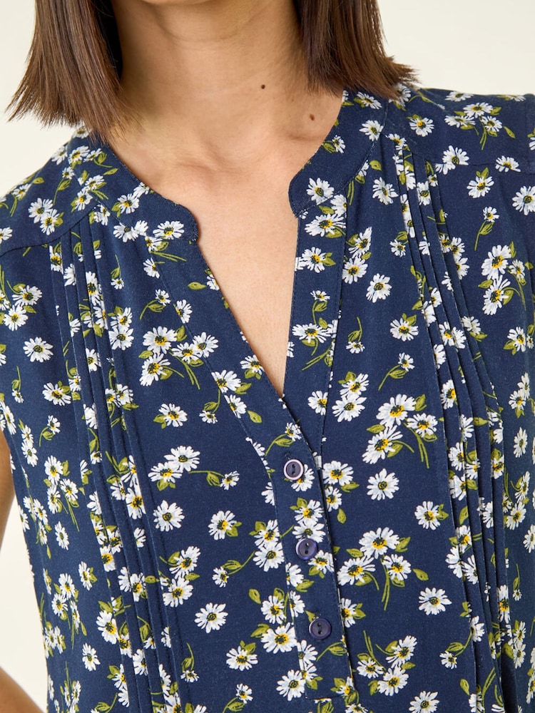 Roman Blue Ditsy Floral Pintuck Shirt - Image 5 of 5