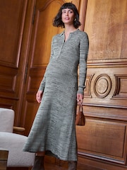 Seraphine Khaki Green Premium Maternity & Nursing Fit & Flare Knit Dress - Image 3 of 4