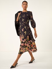 Roman Border Print Pleated Midi Dress - Bild 1 von 5