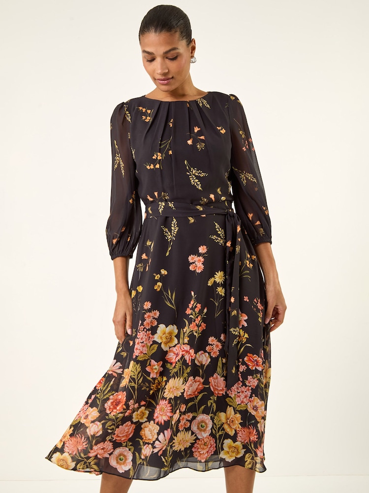 Roman Border Print Pleated Midi Dress - Bild 2 von 5