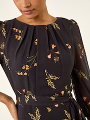 Roman Black Border Print Pleated Midi Dress - Image 6 of 6