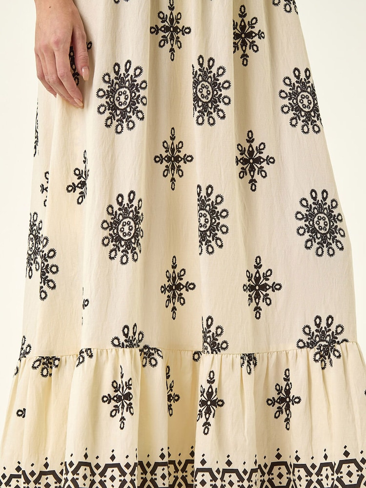 Roman White Borderie Shirred Maxi Dress - Image 5 of 5
