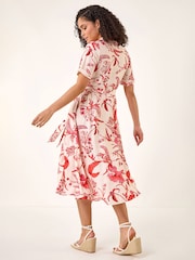 Roman Pink Floral Tie Waist Shirt Dress - Image 3 of 5