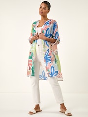 Roman Orange Abstract Print Button Longline Blouse - Image 2 of 5