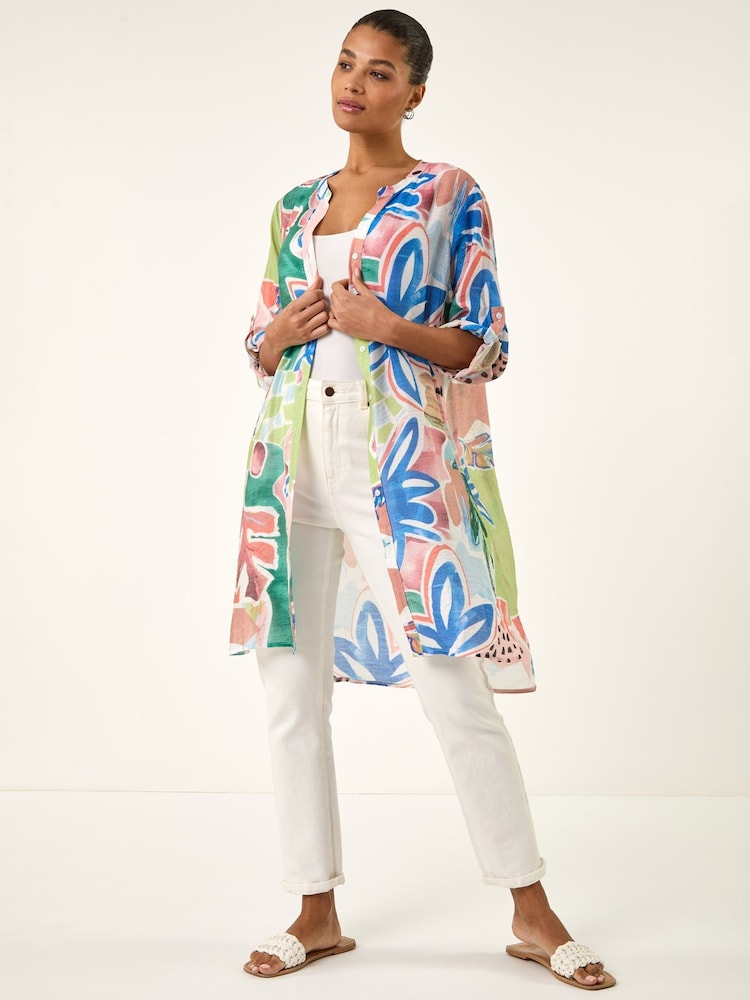 Roman Orange Abstract Print Button Longline Blouse - Image 2 of 5