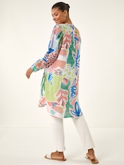 Roman Orange Abstract Print Button Longline Blouse - Image 3 of 5