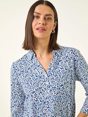 Roman Blue Heart Print Collared Top - Image 1 of 5
