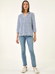 Roman Blue Heart Print Collared Top - Image 2 of 5