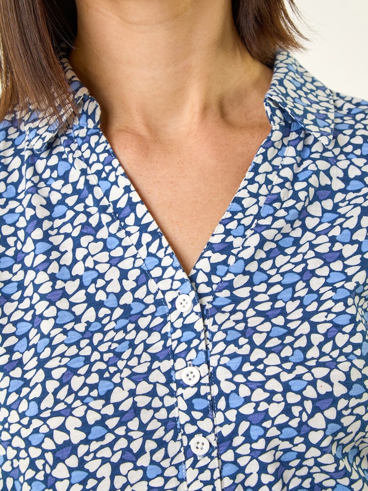 Roman Blue Heart Print Collared Top - Image 5 of 5