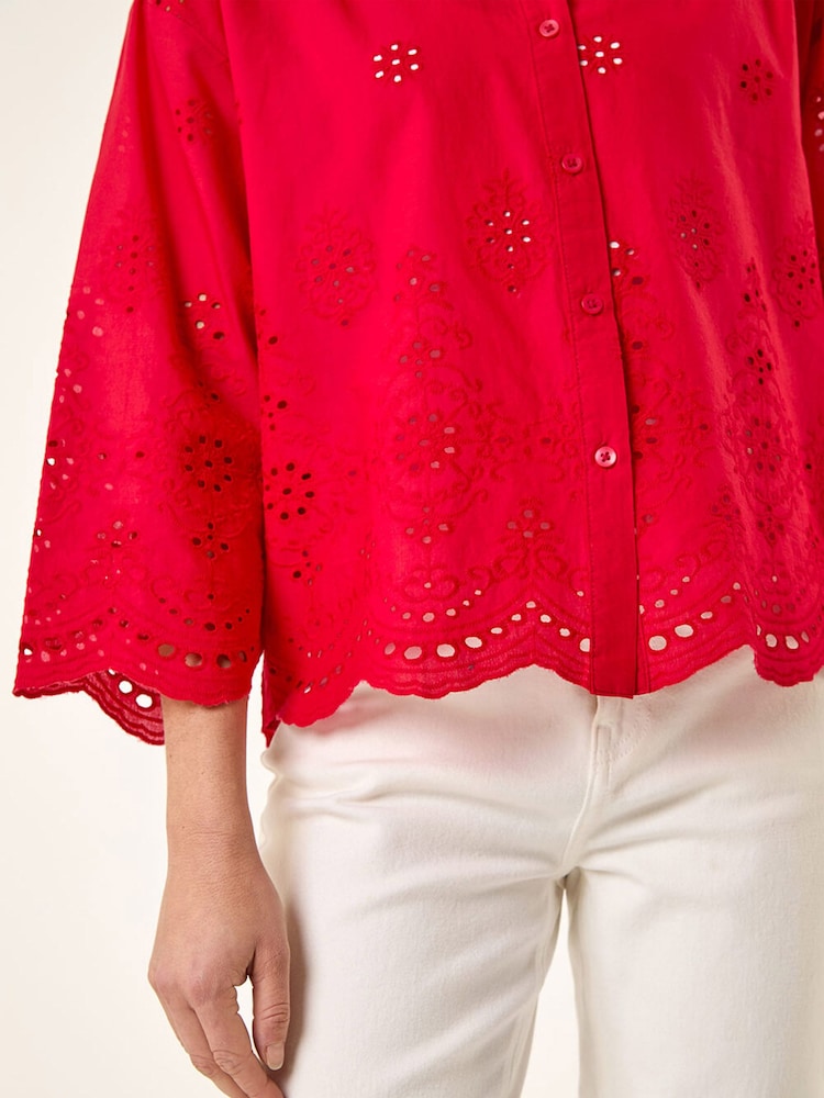 Roman Red Broderie Hem Buttoned Shirt - Image 5 of 5