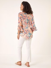 Roman Orange Geometric Print Flute Sleeve Top - Image 3 of 5