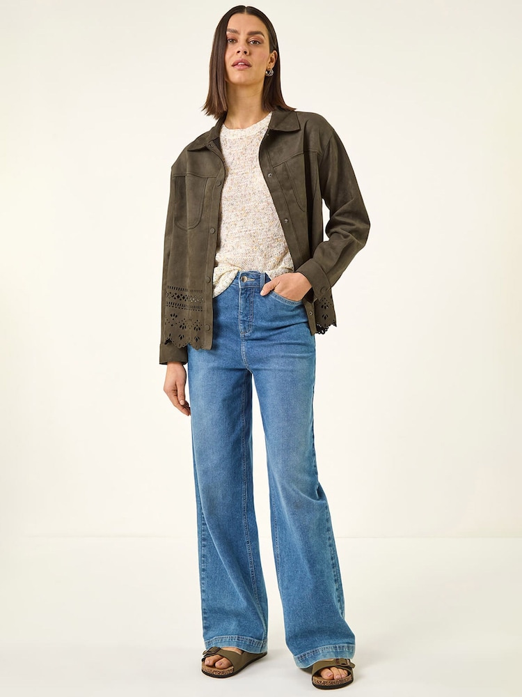 Roman Green Faux Suede Cut Out Shacket - Image 1 of 5