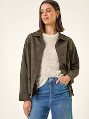 Roman Green Faux Suede Cut Out Shacket - Image 2 of 5