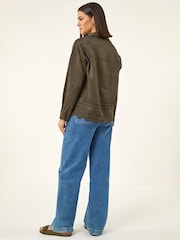 Roman Green Faux Suede Cut Out Shacket - Image 3 of 5