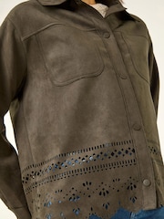 Roman Green Faux Suede Cut Out Shacket - Image 5 of 5