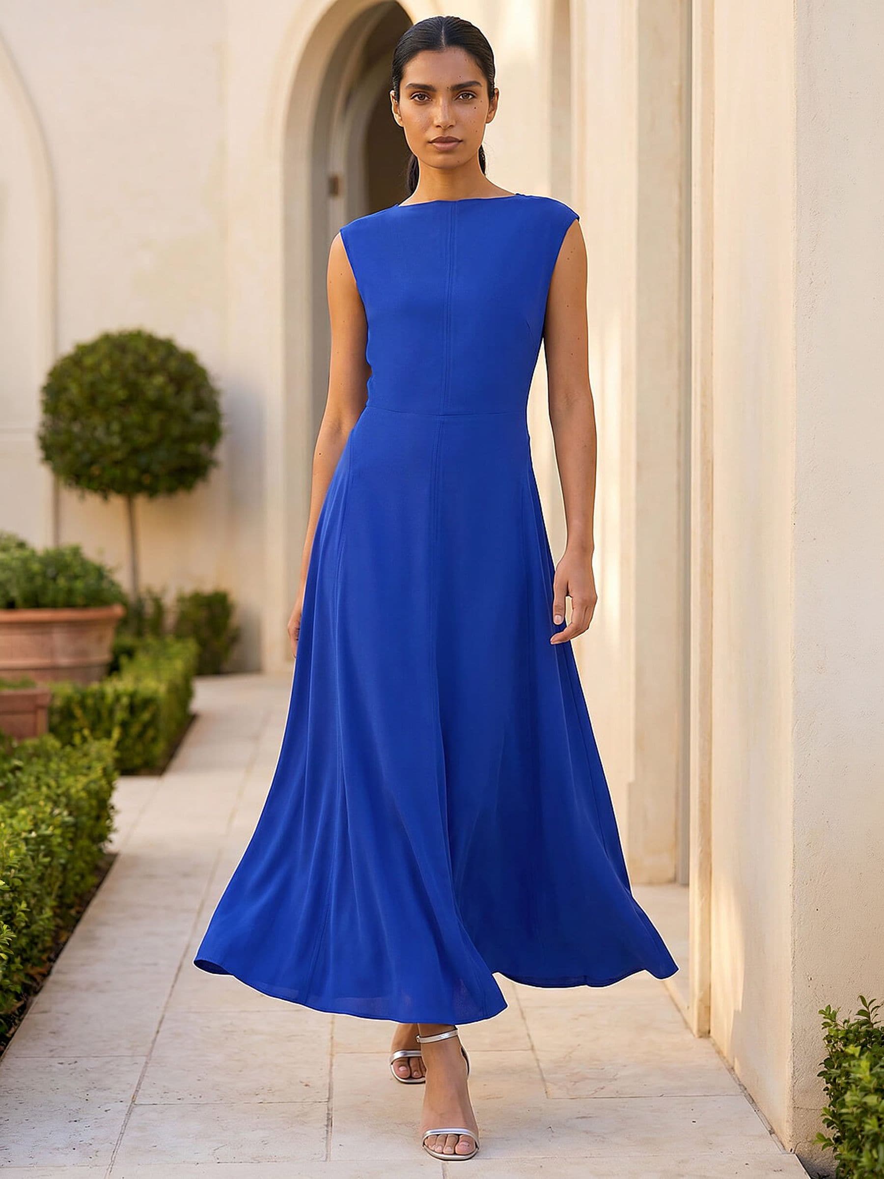 Roman Royal Blue Fit Flare Midi Dress - Image 3