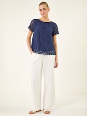 Roman Blue Lace Bardot Top - Image 1 of 5