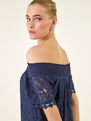 Roman Blue Lace Bardot Top - Image 2 of 5