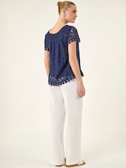 Roman Blue Lace Bardot Top - Image 3 of 5