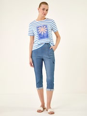 Roman Blue Cropped Cargo Bengaline Trousers - Image 2 of 5