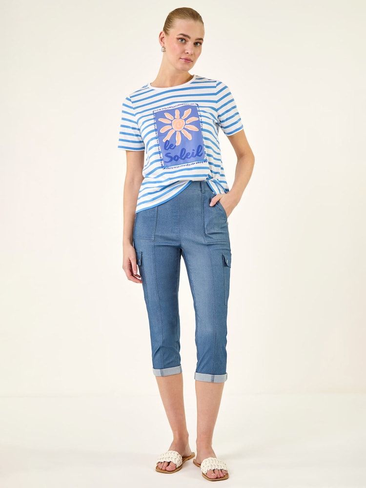 Roman Blue Cropped Cargo Bengaline Trousers - Image 2 of 5