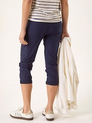أزرق داكن - Roman Cropped Cargo Bengaline Trousers - صورة 3 من 5