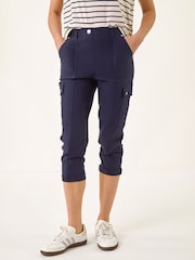 أزرق داكن - Roman Cropped Cargo Bengaline Trousers - صورة 4 من 5