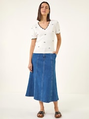 Roman White Bow V-Neck Knit Top - Image 1 of 5