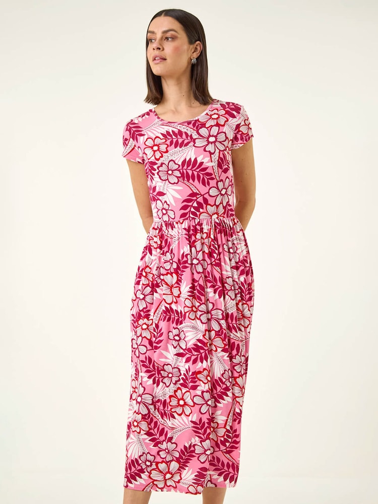 Roman Pink Floral Pocket Midi Dress - Image 1 of 5