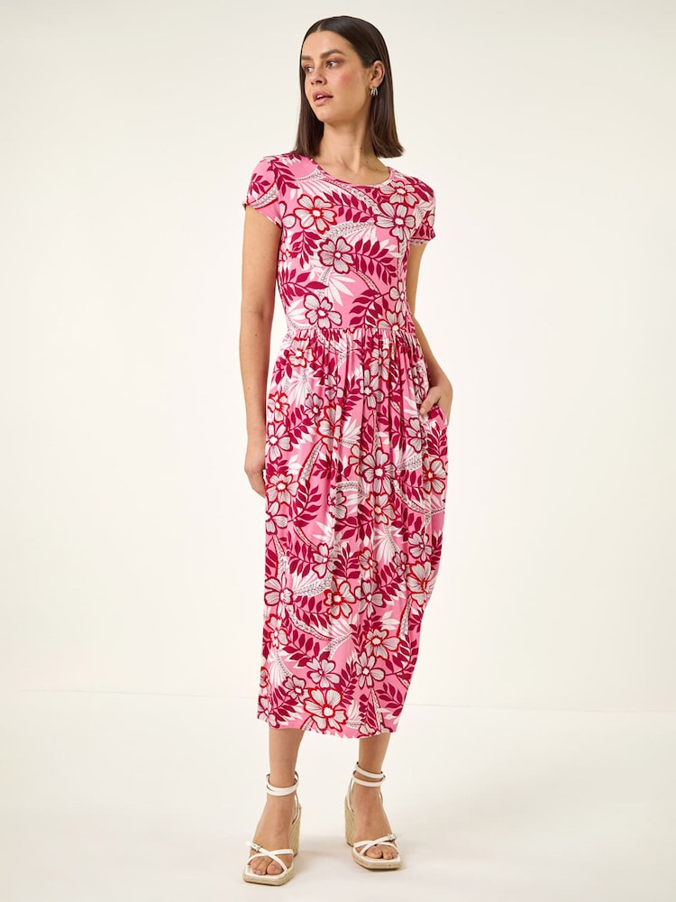 Roman Pink Floral Pocket Midi Dress - Image 2 of 5