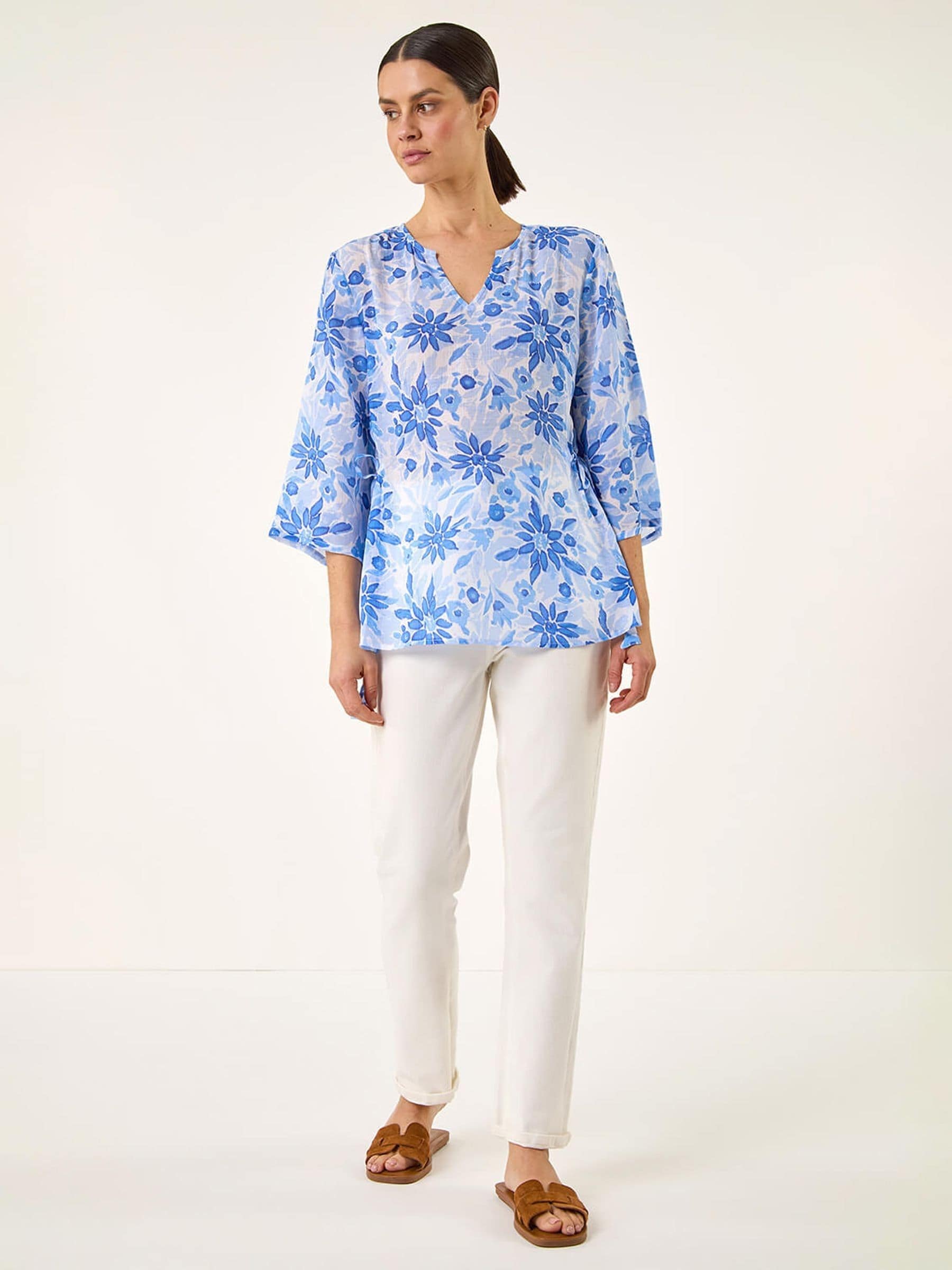Buy Roman Blue Floral Print Side Tie Top from Next USA