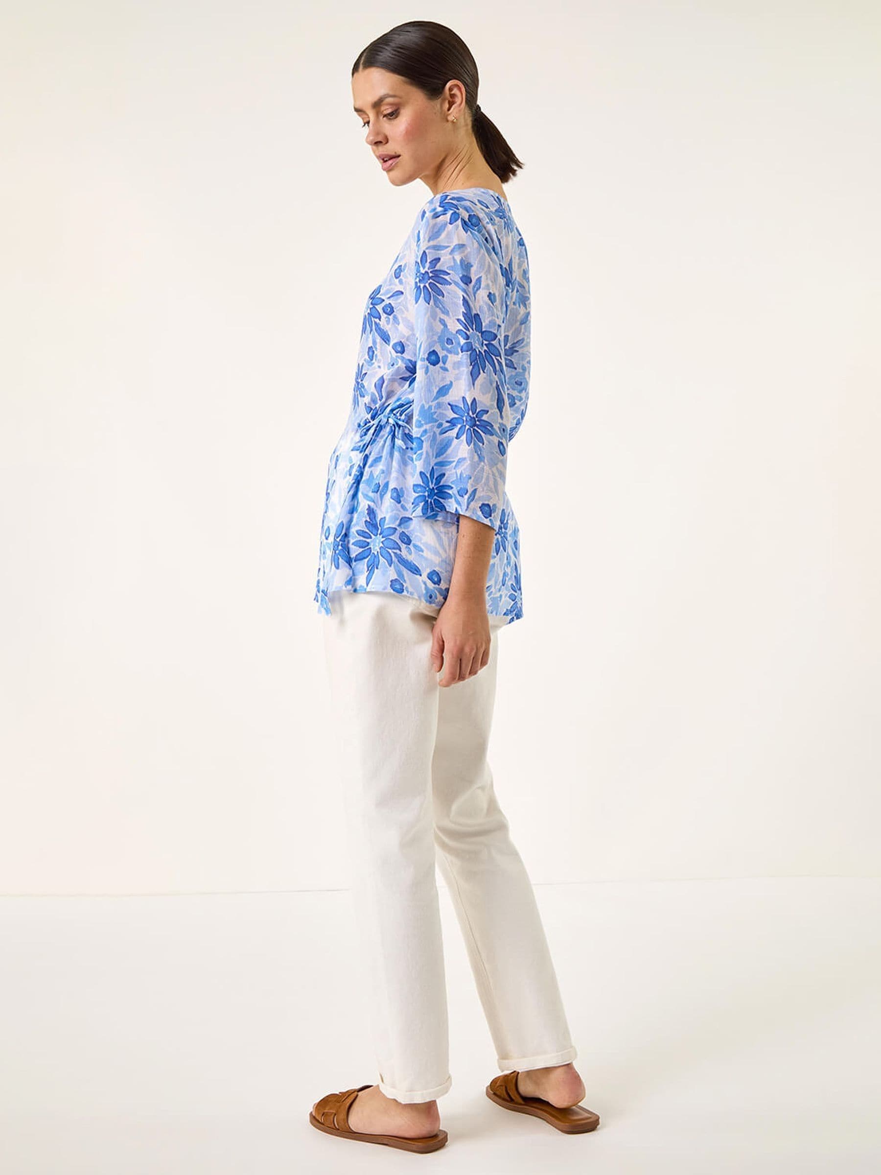 Buy Roman Blue Floral Print Side Tie Top from Next USA