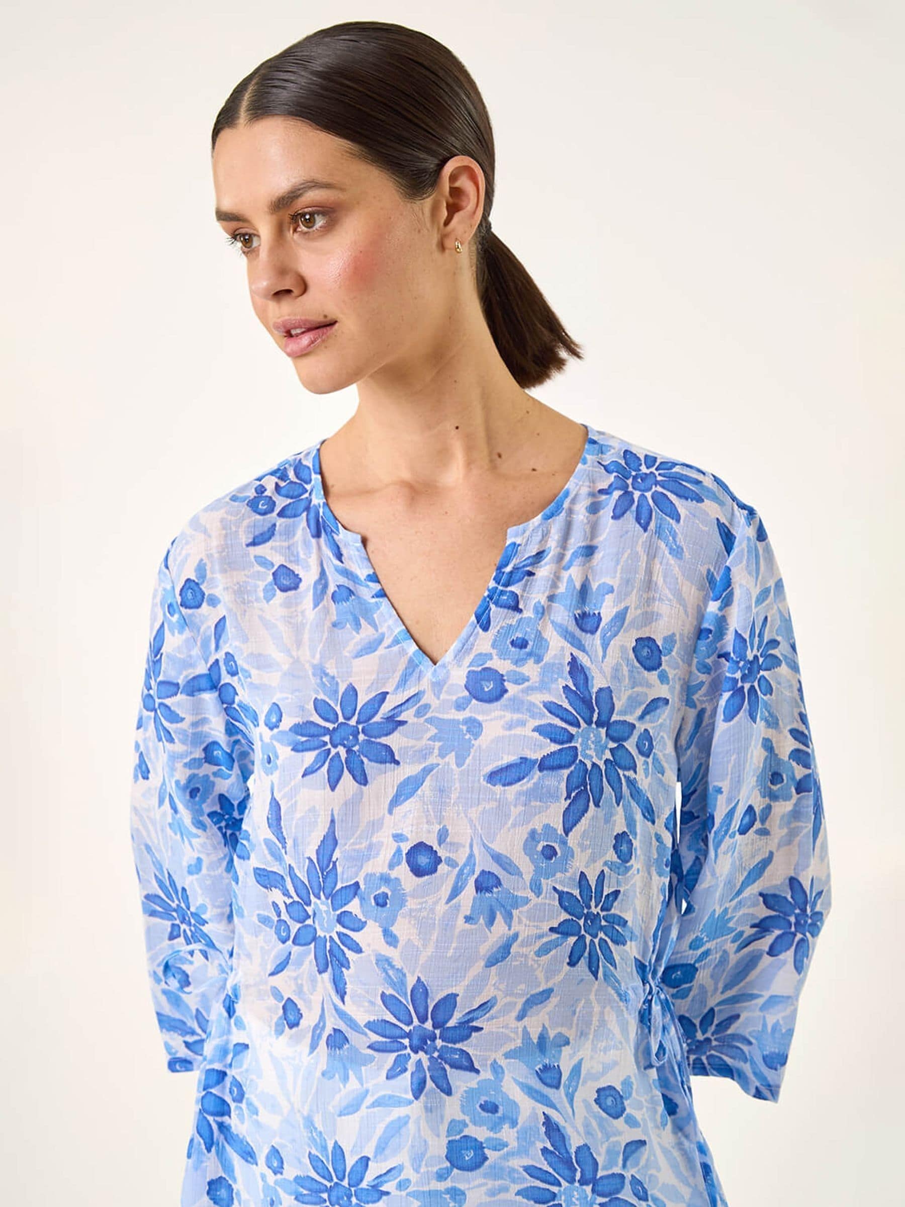 Buy Roman Blue Floral Print Side Tie Top from Next USA