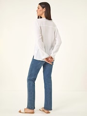 Roman White Lace Shoulder V-Neck Blouse - Image 3 of 5