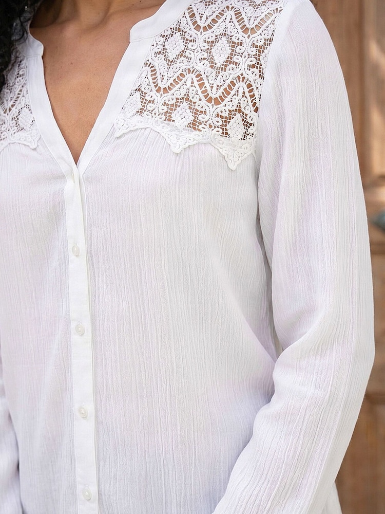 Roman White Lace Shoulder V-Neck Blouse - Image 4 of 4