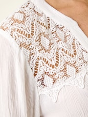 Roman White Lace Shoulder V-Neck Blouse - Image 5 of 5