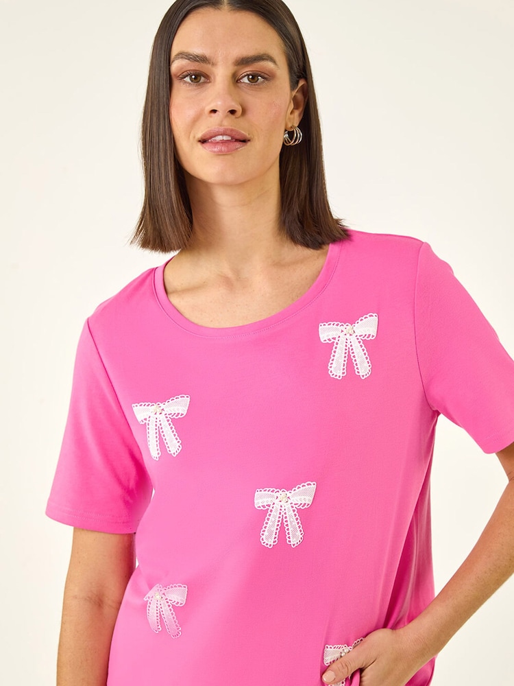 Roman Faux Pearl Embellished Bow T-Shirt - תמונה 1 מתוך 5 Roman Faux Pearl Embellished Bow T-Shirt - תמונה 1 מתוך 5