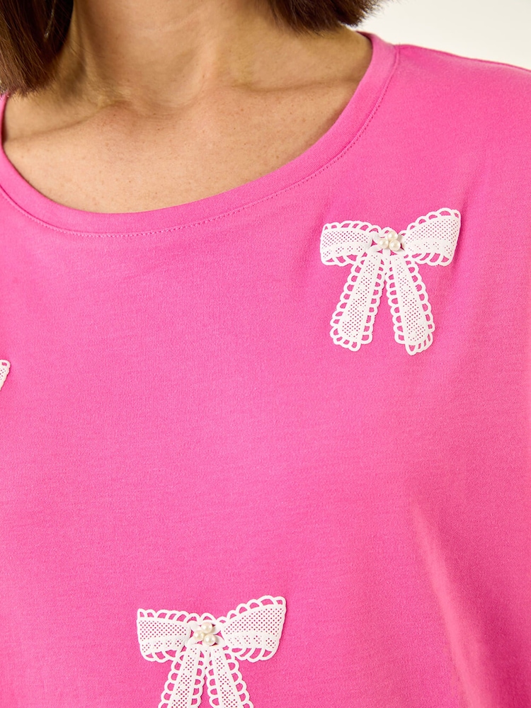 Roman Faux Pearl Embellished Bow T-Shirt - תמונה 5 מתוך 5 Roman Faux Pearl Embellished Bow T-Shirt - תמונה 5 מתוך 5