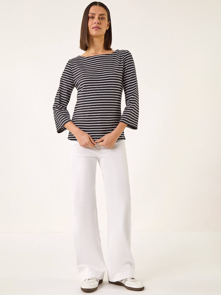 Μαύρο - Μπλούζα με Roman Ριγέ Τύπωμα και λαιμόκοψη τύπου boat neck - Εικόνα 2 του 5