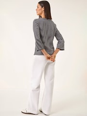 Μαύρο - Μπλούζα με Roman Ριγέ Τύπωμα και λαιμόκοψη τύπου boat neck - Εικόνα 3 του 5