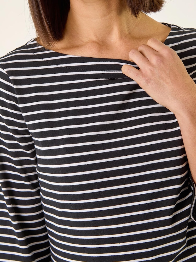 Μαύρο - Μπλούζα με Roman Ριγέ Τύπωμα και λαιμόκοψη τύπου boat neck - Εικόνα 5 του 5