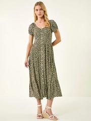 Roman Green Spotty Heart Button Midi Dress - Image 2 of 5