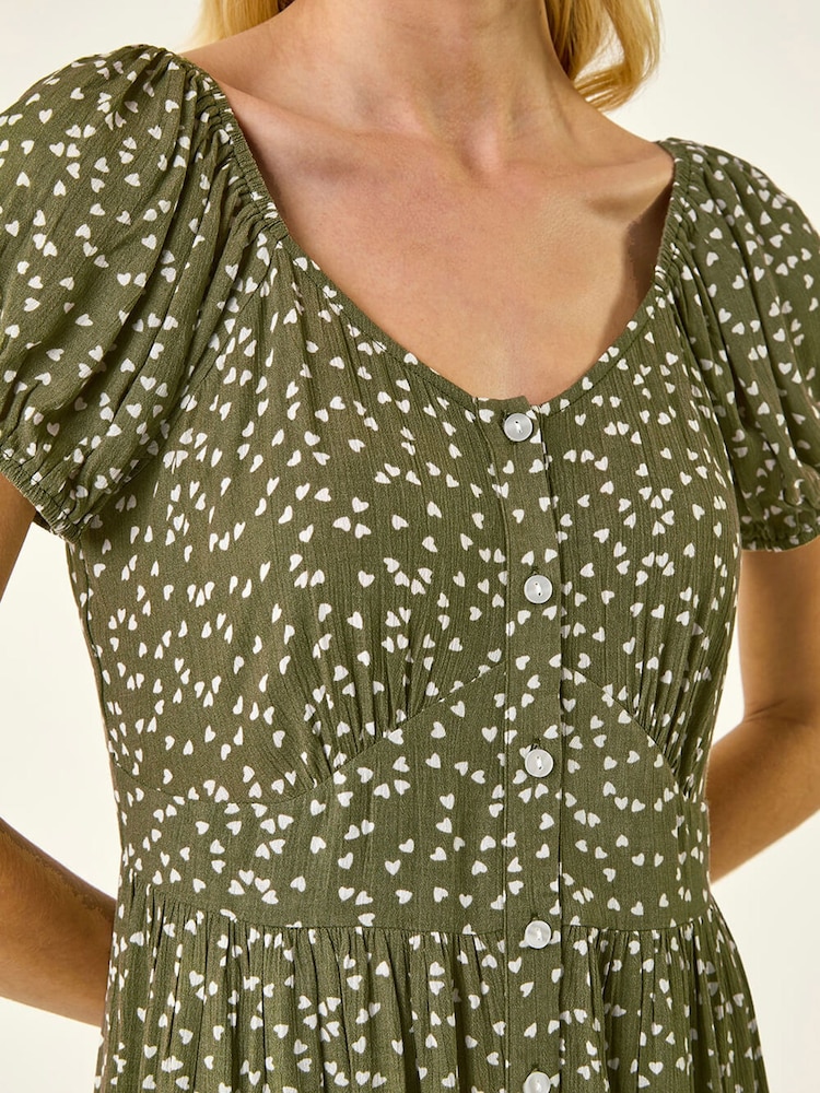 Roman Green Spotty Heart Button Midi Dress - Image 5 of 5